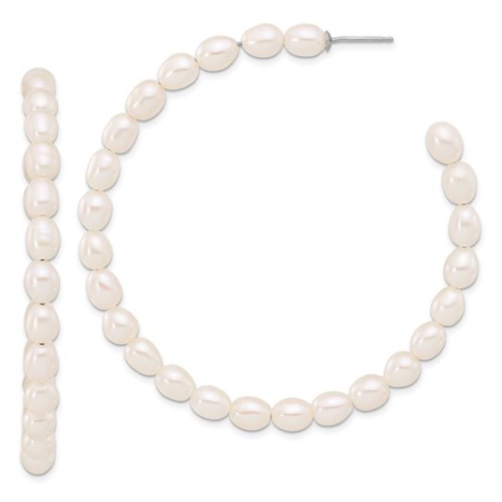 Exquisite Sterling Silver Rice Pearl C-Hoop Earrings: Timeless Elegance